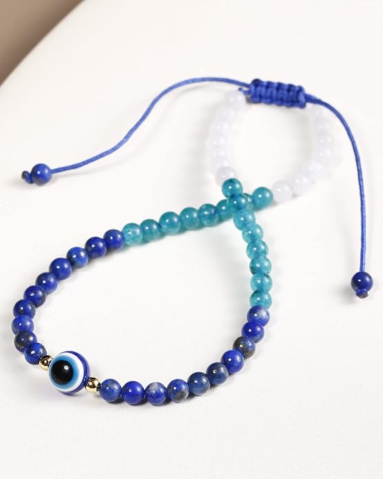 Evil Eye Anklet Bracelets for Women Energy Healing Crystals and Gemstones Worry Stone Beach Foot Meditation Yoga Jewelry
