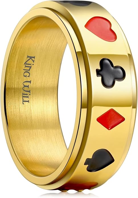 King Will 6mm 7mm 8mm Silver Black Stainless Steel Ring Spinner Ring Anxiety Relief Wedding Ring For Men Women Forest Elk Deer Family/Moon Star/Skull Head/Evil Eye/Poker Pattern Size 7-14