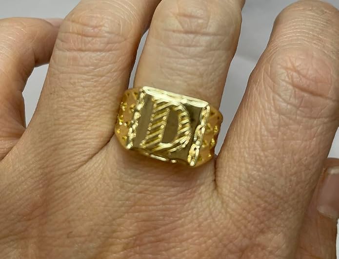 Nugget Style Initial Letter Ring, A-Z, 18K Gold Plated, Non Tarnish