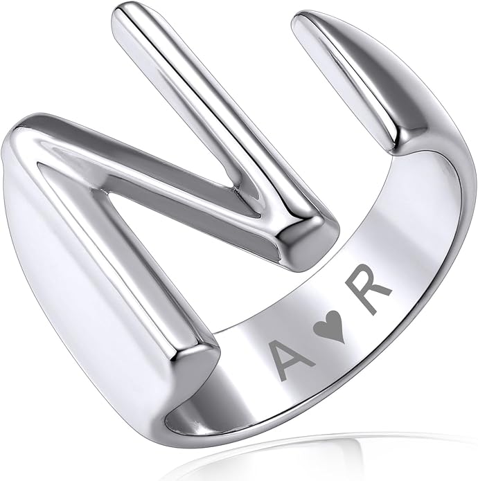 KeyStyle Bold Initial Letter Rings Adjustable, GoldChic Jewelry Women Gold Statement Ring Personalized Engraved Women’s Open Signet Ring for Party (Gold, White Gold, Black)