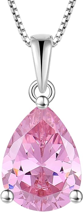 YL Teardrop Necklace 925 Sterling Silver Solitaire Pendant 9x12 MM Pear Cut Multicolored Birthstone Jewelry for Women