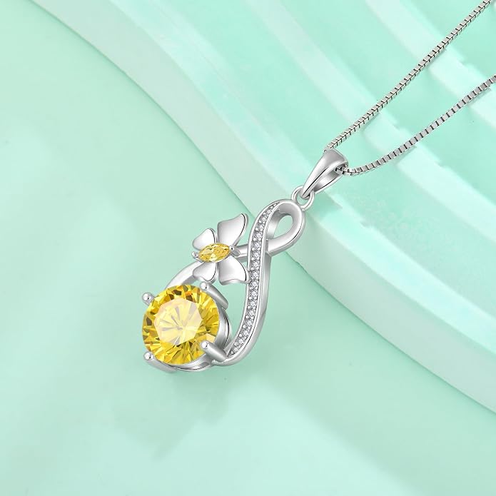 Butterfly Necklaces for Women 925 Sterling Silver Infinity Pendant Necklace Birthstone Jewelry Gifts for Her