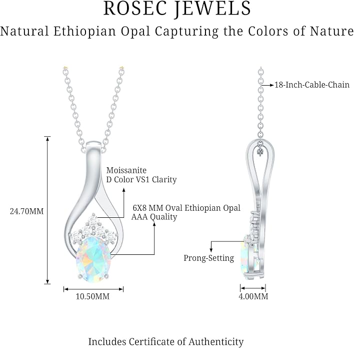 Natural 1.2 Carat Ethiopian Opal Teardrop Necklace With Silver Chain, AAA Quality - Fine Jewelry Gift