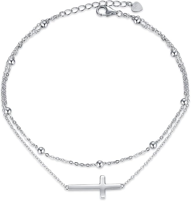 Rnivida 925 Sterling Silver Anklet for Women, Multilayer Foot Chain Adjustable Ankle Bracelet for Women