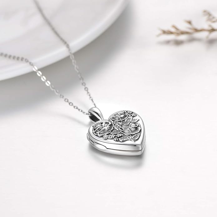 MEDWISE 925 Sterling Silver Locket Necklace That Holds Pictures Photo Necklace Oxidized Rose Flower/Sunflower/Compass/Celtic Heart Pendnat Lockets Gifts for Women Birthday Christmas Gifts
