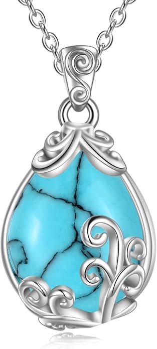 POPLYKE Sterling Silver Gemstone Teardrop Pendant Necklace Crystal Jewelry for Women