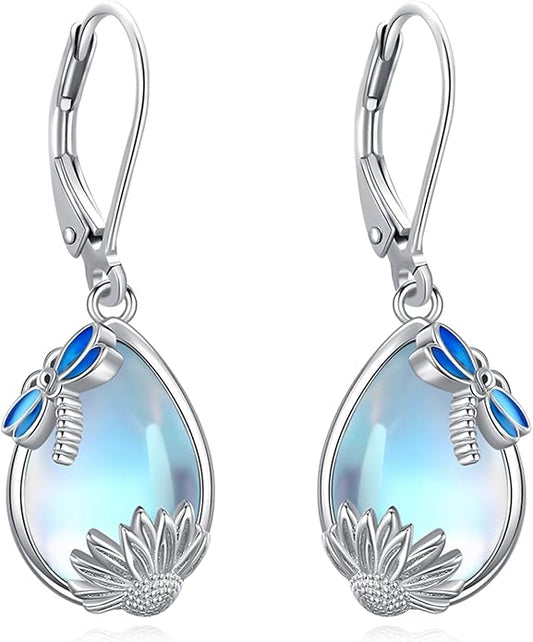 Eusense Sterling Silver Dangle Earrings for Women Tree of Life Animals Moonstone Turquoise Leverback Earrings Jewelry Gifts