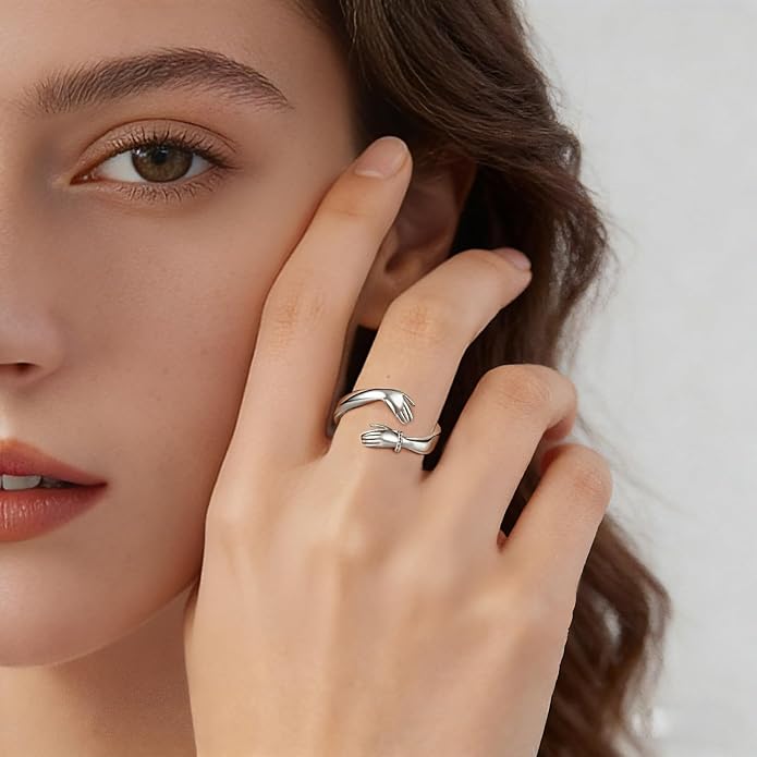 Vito 925 Sterling Silver Adjustable Open Spoon Ring for Women Men, Lotus Sunflower Snake Spoon Band Rings Feather Hug Witches Knot Inspirational Jewelry Gift for Wife