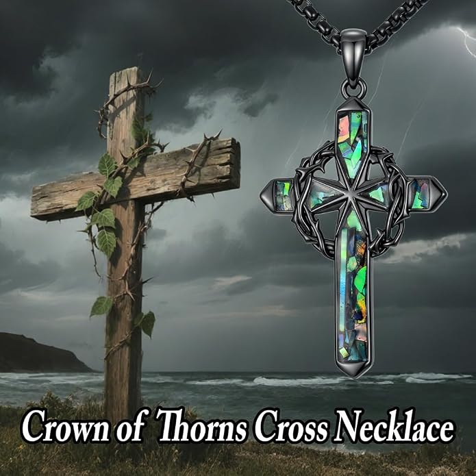 Crown of Thorns Necklace for Men 925 Sterling Silver Nail Cross Necklace Pendant Religious Christian Jewelry Valentines Day Gifts for Men