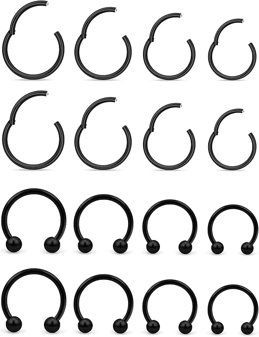 20G 18G 16G 14G 12G 10G Hypoallergenic Nose Rings Hoops for Men Women 316L Surgical Steel Hinged Nose Rings for Nostril Septum Cartilage Helix Daith Tragus Rook Conch Lip Ear Lobe Piercing