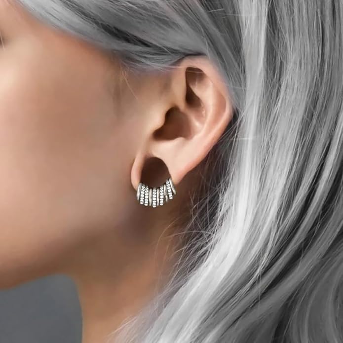 5/10PCS Septum Rings Hoop, 16G/1.2*(6-8-10) mm Surgical Stainless Steel CZ Segment Nose Rings, Cartilage Clicker Hoop Earrings for Rook, Daith, Tragus, Shell pattern Gold Silver