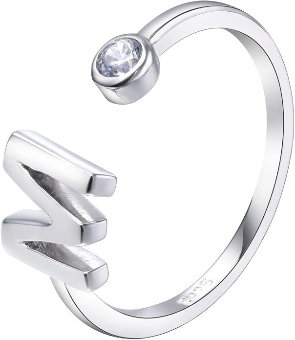 VIKI LYNN 925 Sterling Silver Rings Size 4.5 Adjustable Initial Letter Ring with Cubic Zirconia-Personalized Gifts for Women