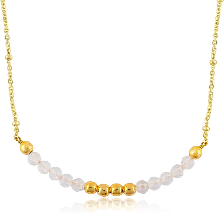 Satellite Chain Necklace 16+2 Inch Gold Plated – Dainty Layering Jewelry with Gemstone Beads – Minimalist Choker Necklace for Women – Delicate Gift for Her