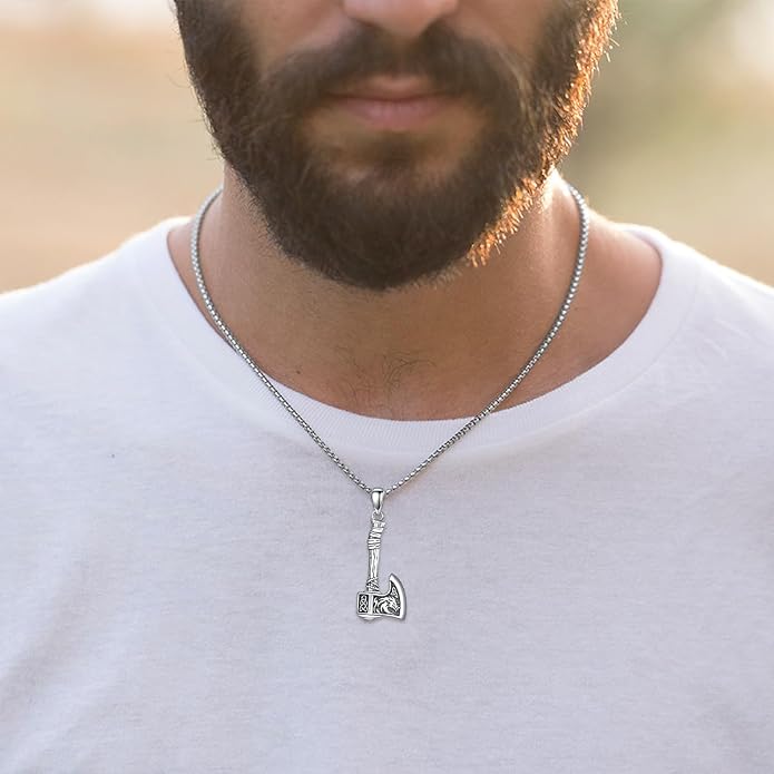 Viking Necklace for Men 925 Sterling Silver Norse Viking Pendant Norse Jewelry for Dad Husband, w/Stainless Steel Chain 22"+2"