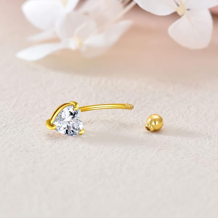 Solid 14K Gold Belly Button Rings for Women 14G 16G Clear CZ/Opal Navel Rings Gold Dangle Belly Button Piercing Jewelry Gift for Women