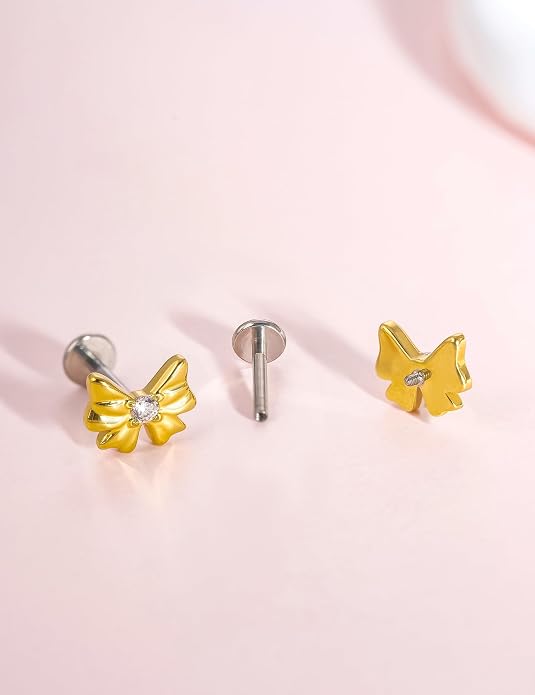 Limerencia 2Pcs 18g Titanium Internally Threaded Tragus Piercing Jewelry Nose Studs Flat Back Earrings Labret, Lip, Helix, Cartilage, Conch, Medusa Piercing for Women Men Sensitive Ears