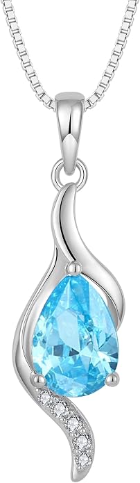 JO WISDOM Birthstone Necklace for Women Teardrop Cubic Zirconia Necklace 925 Sterling Silver Fine Jewelry Birthday Gifts for Women