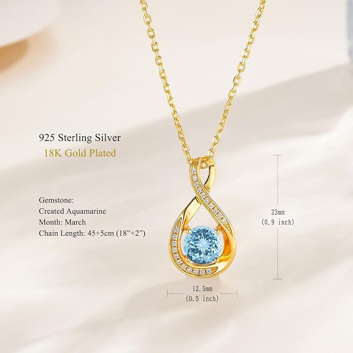 925 Sterling Silver Birthstone Necklace for Women Infinity Necklaces Birthday Anniversary Fine Jewelry Gifts for Mother Women, Adjustable Chain
