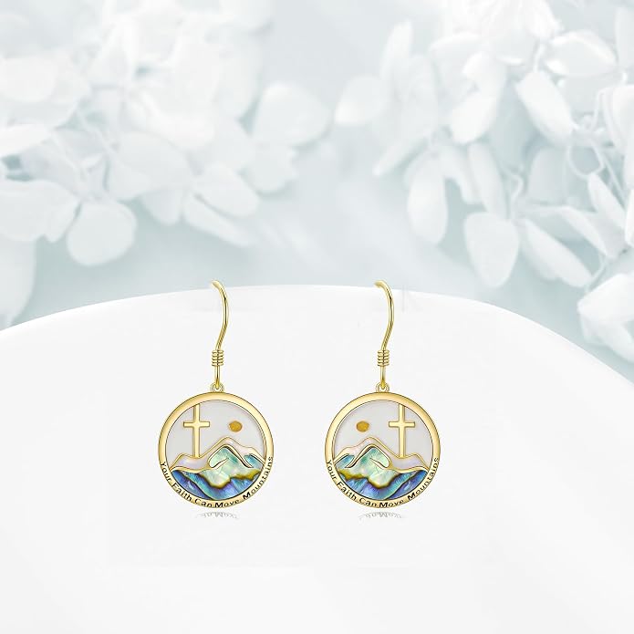 AOBOCO Mustard Seed Earrings for Women Sterling Silver Mountain Cross Earrings Dangle Christian Religion Jewelry Mothers Day Birthday for Mom Wife Friends