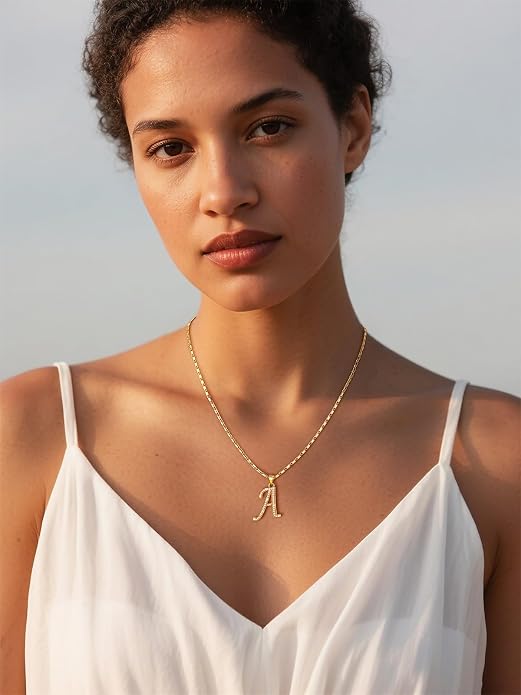 U7 Initial Necklace for Women, Gold/Platinum Plated CZ Crystal Letter A-Z Pendant Necklace, Shiny 20 Inch Name Chain Dainty Personalized Jewelry for Men Mom Wife Friend