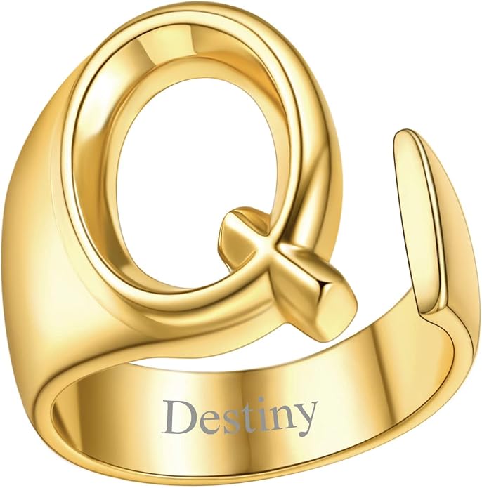 FindChic Customizable Initial Ring Statement 18K Gold Plated Fashion Cuff Rings for Women Alphabet Letter A to Z Resizable Knuckle Ring (with Gift Box)