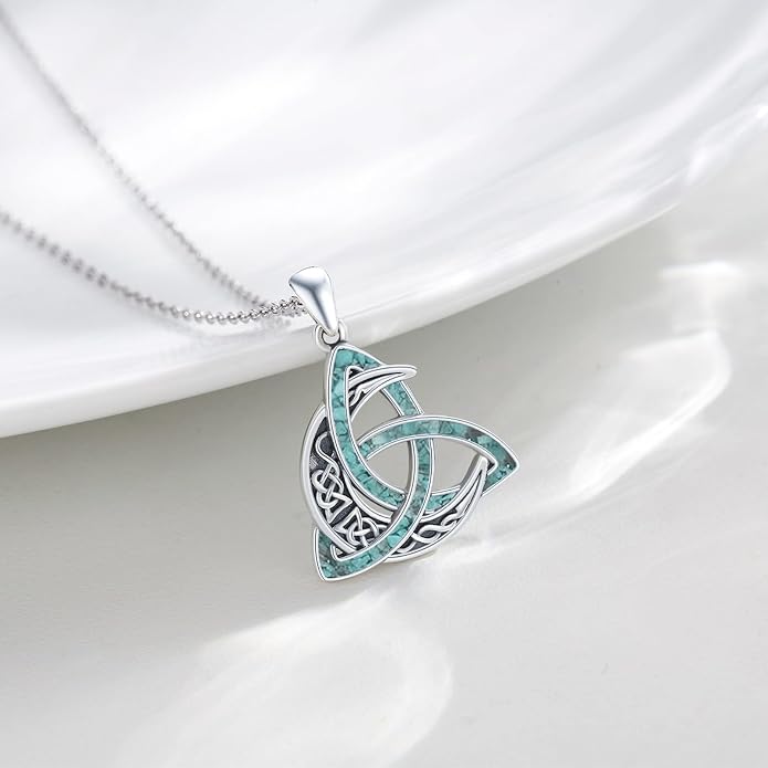 CHENGHONG Celtic Moon Necklace for Women 925 Sterling Silver Celtic Knot Moonstone Pendant Necklace Crescent Irish Necklaces Celtics Jewelry Gift for Women Men