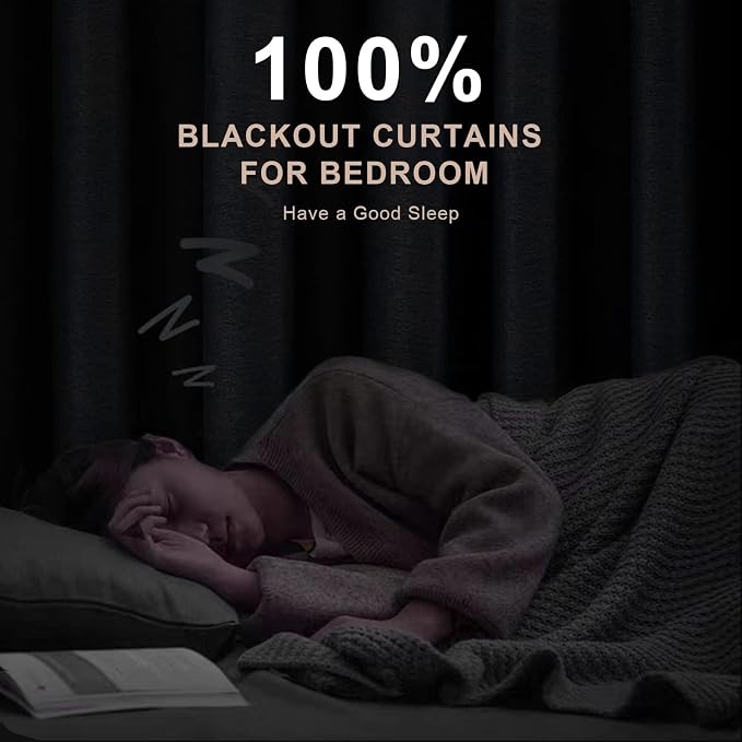 INOVADAY 100% Blackout Curtains 108 Inches Length 2 Panels Set, Back Tab/Rod Pocket Linen Black Out Curtains for Bedroom, Thermal Insulated Window Drapes - Slate Blue, W50 X L108