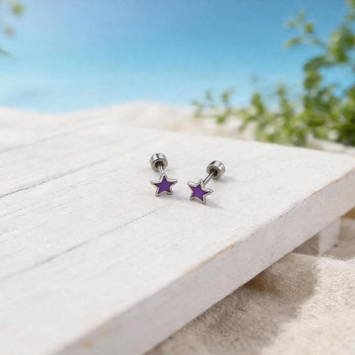 JMLOON 12 Pairs Enamel Flat Back Stud Earrings Surgical Stainless Steel Round Heart Star Square Hexagon Screw Back Stud Earrings