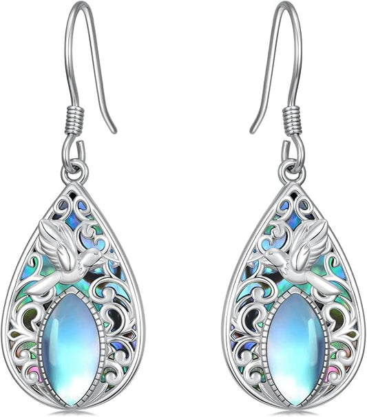 Dorunmo Moonstone Dangle Drop Earrings s925 Sterling Silver Leverback Earrings Filigree Moonstone Jewelry Birthday Gifts for Women