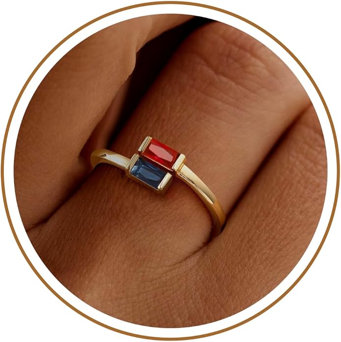 JSJOY Birthstone Rings for Women Dainty Emerald Blue Ring Birthday Gifts for Mom Her Gemstones CZ Ring for Teens Gold Rings That Don't Tarnish Adjustable Ring Jewelry Gifts