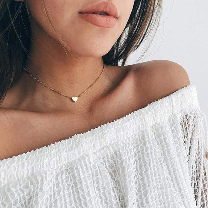 14K Gold Heart Choker Necklace Delicate Love Necklace Pendant Necklaces Silver Jewelry for Women Gift (Gold)
