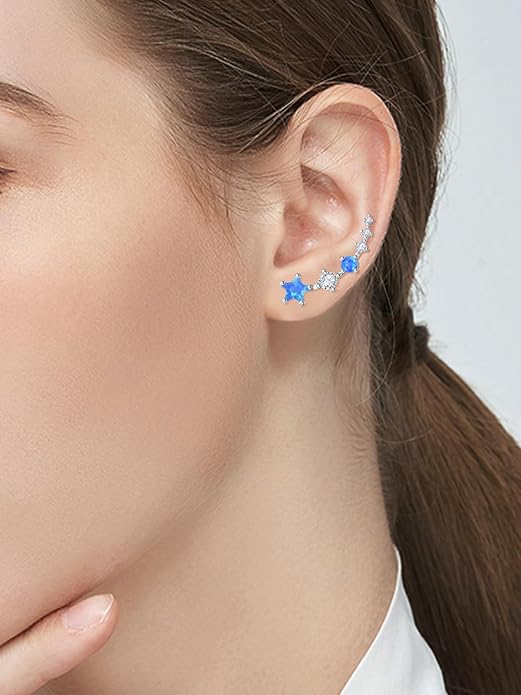 Dreamboat Star Ear Climbers Earrings for Women 925 Sterling Silver Star Ear Cuffs Crawler Earring Cubic Zirconia Climbing Jewelry Wedding Birthday Gifts