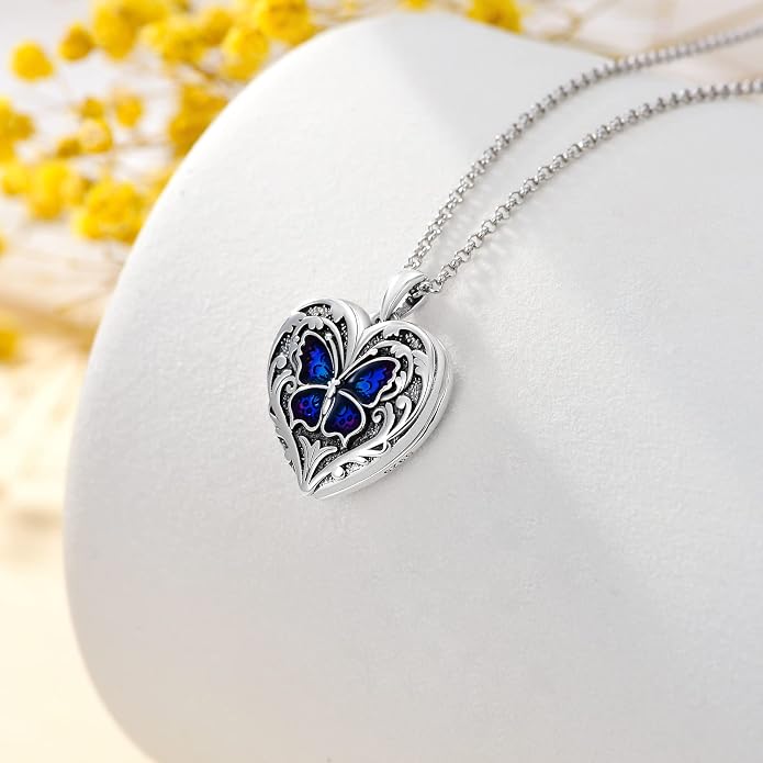 SOULMEET Personalized Silver Locket Necklace That Holds Pictures Photo Keep Someone Near to You, Memorial Custom Lockets Necklaces Letters Engraving for His Her