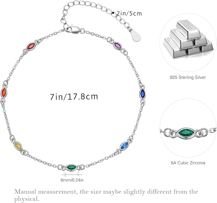 MEDWISE Sterling Silver Chakra Anklet 7 Chakra Beach Anklet Bracelet Link Chain Ankle Bracelet Gift for Women