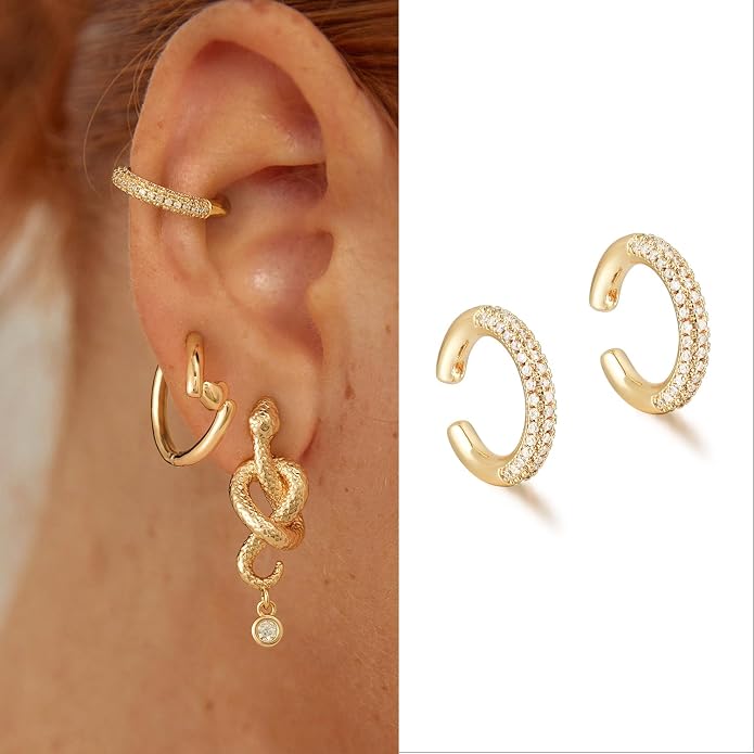 MYEARS Women Ear Cuff Earring Gold Non Pierced Ear Cartilage Clip on Wrap Hoop 14K Gold Filled Tiny Boho Beach Simple Minimalist Delicate Handmade Hypoallergenic Jewelry Gift-Sold as Single/Pair