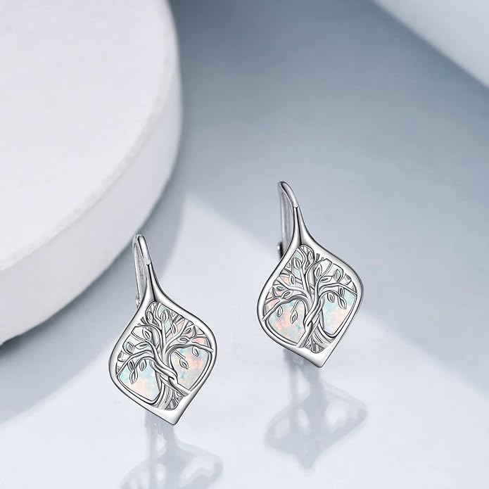 WINNICACA Leverback Earrings for Women 925 Sterling Silver Tree of Life Earrings Dangle Drop Turquoise Moonstone Moss Agate Heart Jewelry Gifts for Women Her Wife Anniversary Birthday Gifts