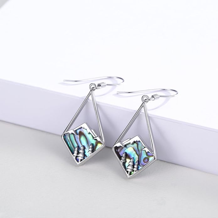 CUOKA MIRACLE Abalone Mountain Earrings For Women S925 Sterling Silver Abalone-Mountain Dangle Earrings Nature Abalone's Mountain Jewelry Gifts For Campers Climbers Nature Lover