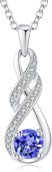 Birthstone Necklaces for Women 925 Sterling Silver Infinity Pendant Created Gemstone Jewelry for Her, 16"+2"