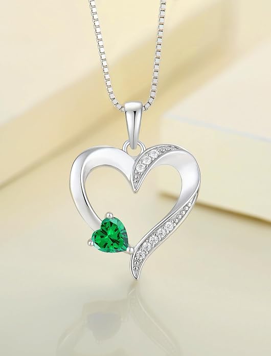 YL Heart Necklace 925 Sterling Silver Love Heart Pendant Birthstone Jewelry for Women