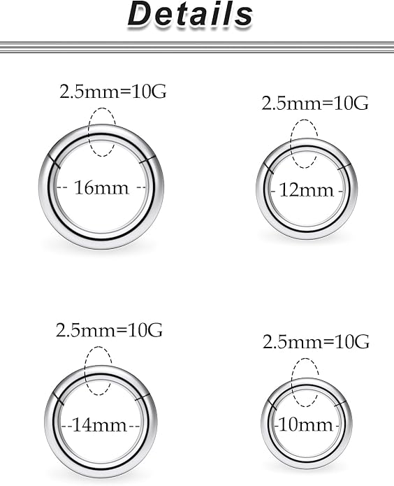 20G-2G Surgical Steel Hinged Clicker Septum Nose Rings Gauges Earrings Seamless Hoops Eyebrow Lip Ring Cliker Helix Tragus Daith Rook Earrings for Women Men