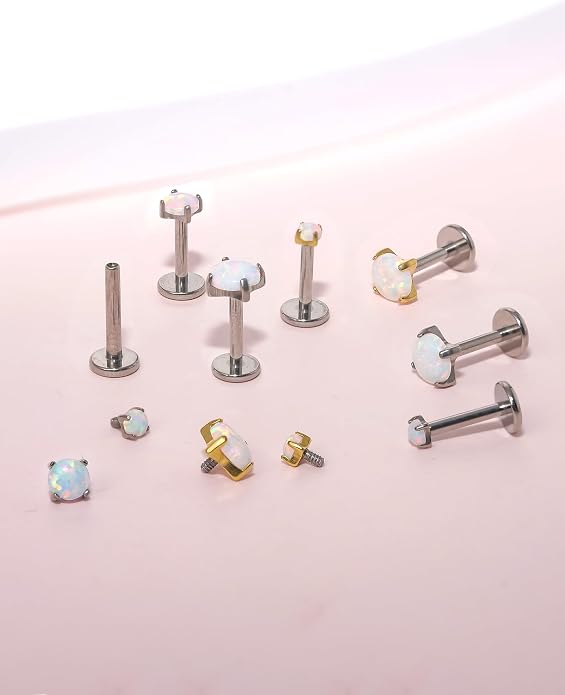 Limerencia 2Pcs 18g Titanium Internally Threaded Tragus Piercing Jewelry Nose Studs Flat Back Earrings Labret, Lip, Helix, Cartilage, Conch, Medusa Piercing for Women Men Sensitive Ears