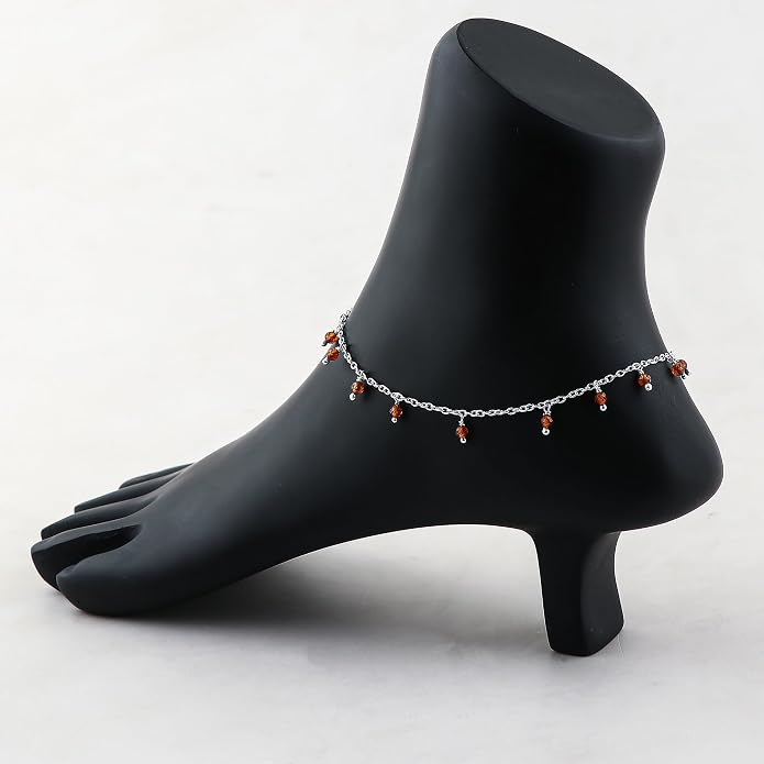 Natural Gemstone Beaded Dangle Anklets, Handmade Bohemian Jewelry, Micro-Faceted Stones Wicca & Reiki Healing Crystals, Silver Ankle Bracelet, Christmas Gift for Women, 9+1.50inch