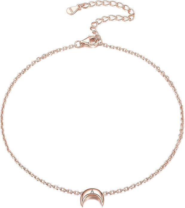 ChicSilver Personalized 925 Sterling Silver Tiny Heart/Moon/Star/Sun/Dot/Triangle Anklets Simple Dainty Foot Jewelry for Women, Silver/Gold Plated/Rose Gold Plated