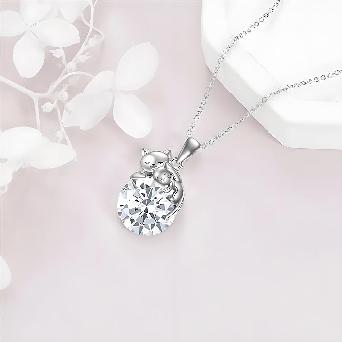 Cat Necklace Sterling Silver Cat Zircon Pendant Gothic Jewelry for Women Animal Lovers Gifts