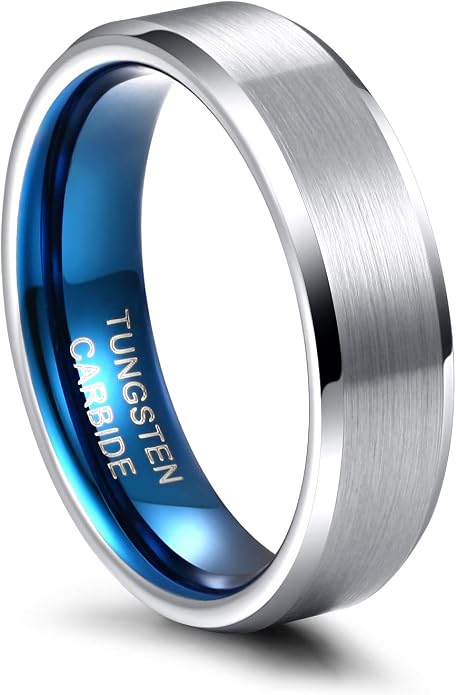 Greenpod 4mm 6mm Tungsten Carbide Ring for Men Women Beveled Edge Brushed Silver/Black/24K Gold Plated Wedding Band Comfort Fit Size 4-13