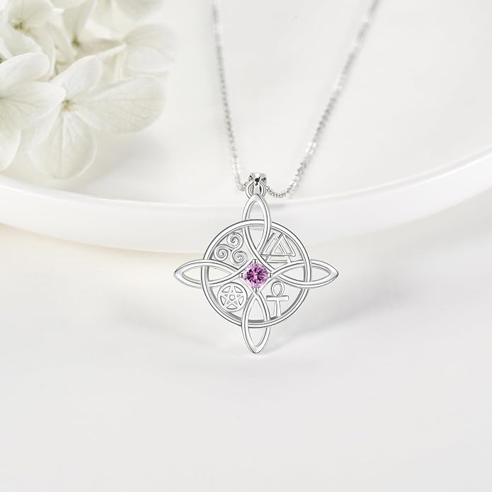 YAFEINI Sterling Silver Witches Knot Pendant Necklace - Celtic Cross Witch Jewelry Amulet Gifts for Women