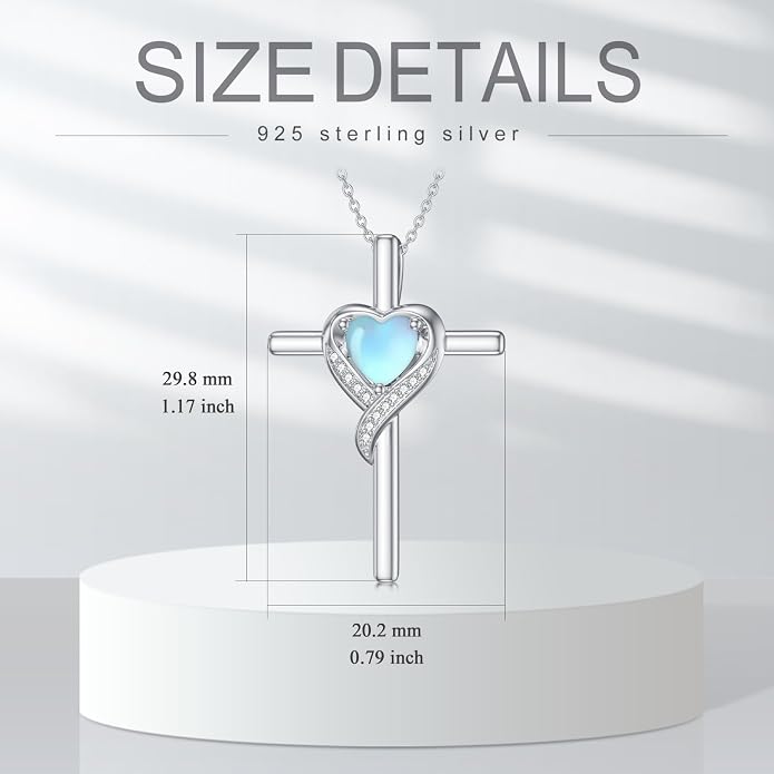 TOUPOP Birthstone Cross Necklace for Women 925 Sterling Silver Heart Cross Pendant Necklace Mothers Day Birthday Jewelry Gifts for Mom Wife Her