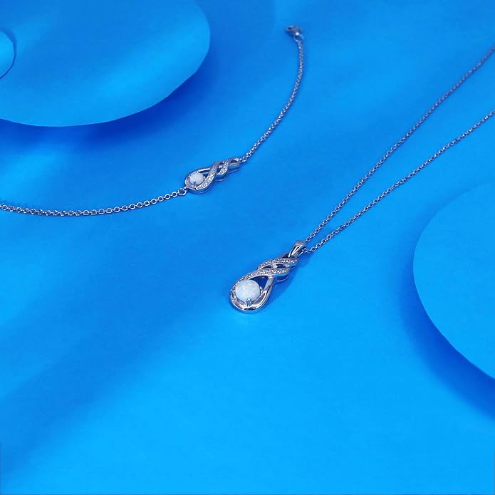 Birthstone Necklaces for Women 925 Sterling Silver Infinity Pendant Created Gemstone Jewelry for Her, 16"+2"
