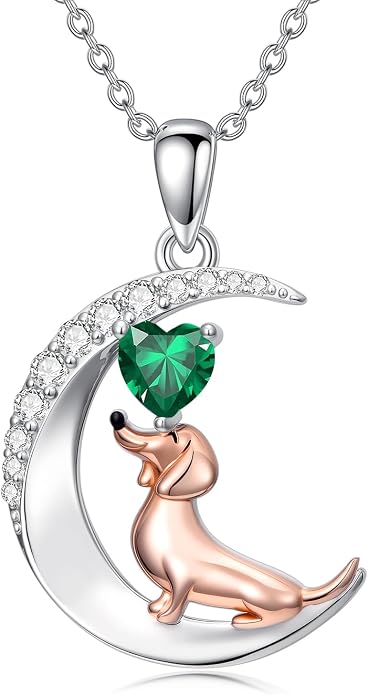 PROESS Animal Birthstone Necklace 925 Sterling Silver Otter/Axolotl/Hippo/Elephant/Dachshund/Monkey/Red Panda Pendant Necklace Animal Birthstone Jewelry Gifts for Women