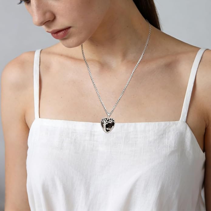 Eusense Tree of Life Necklace for Women White Gold Plated Copper Moonstone/Turquoise/Black Onyx/Crystal Birthstone Pendant Jewelry Gifts for Women Men